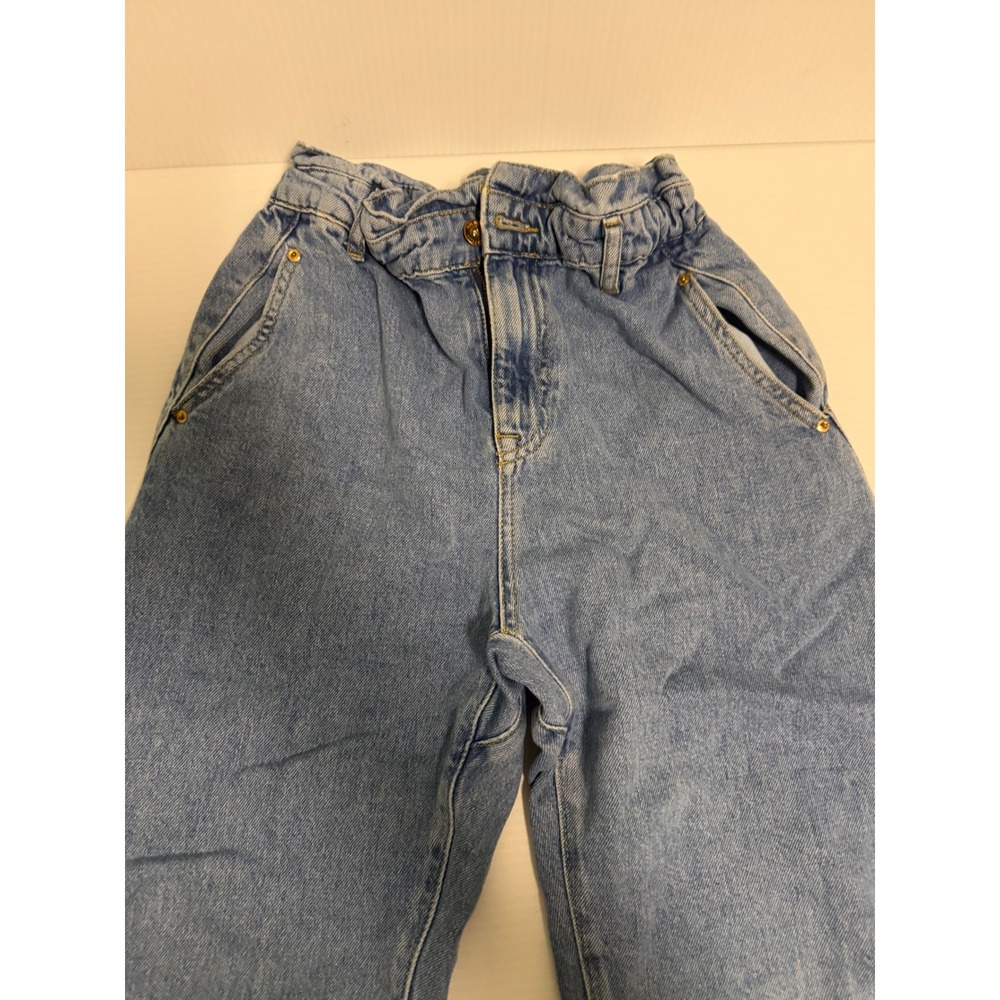 Zara Women Light Wash Paperbag Waist High Rise Tapered Denim Jeans Size 2